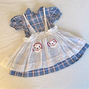 Vintage 1950s 1960s Raggedy Ann Costume Blue Plaid Dress with Original A…